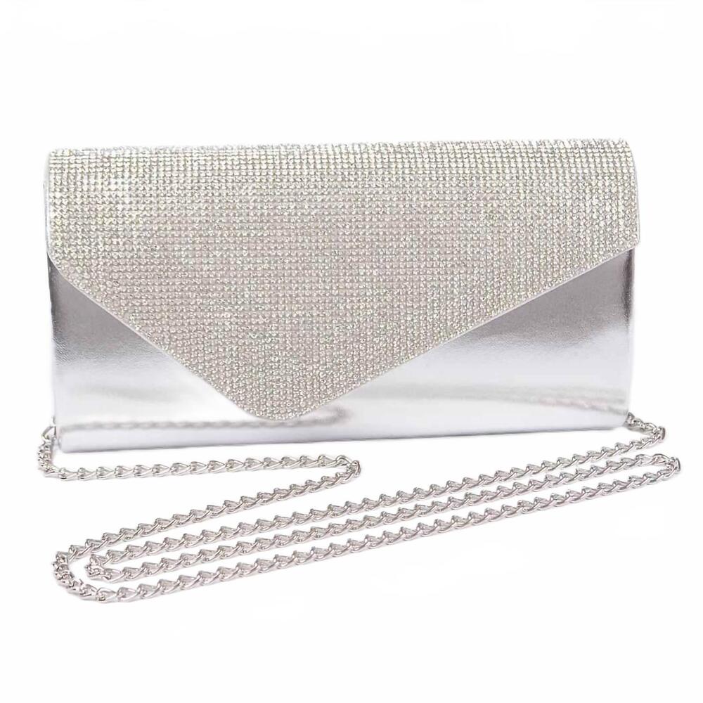 NEW 3AM BY H&D ACCESSORIES women's rhinestone party clutch bag in silver